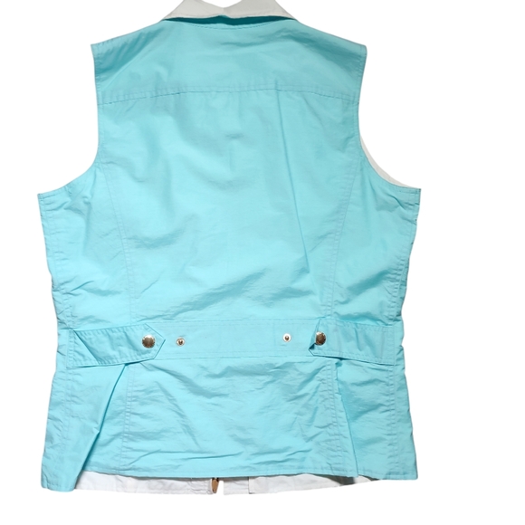 Ralph Lauren White Aqua Blue Zip Up Snap Reversible Vest Size S M - Picture 8 of 12